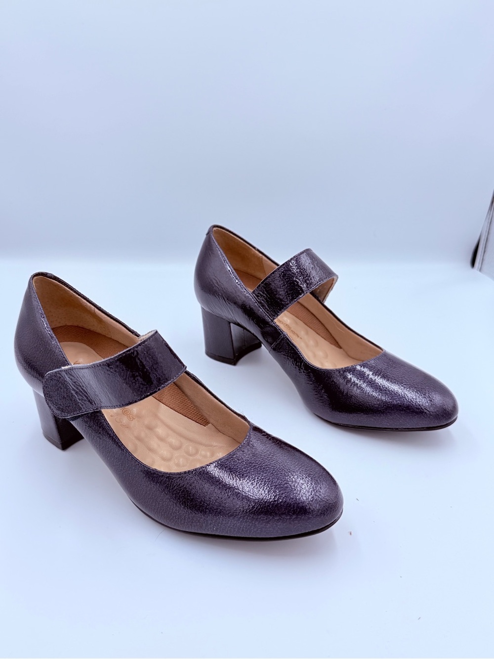 Walking Cradles Leather Dark Purple Made in Brazil Twee Mary Jane Block Heel 7.5